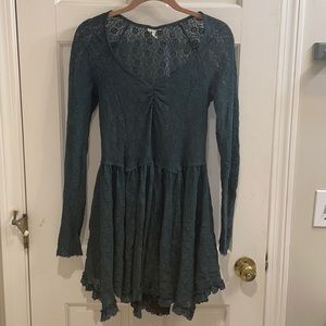 Dark green long-sleeved free people lace dress